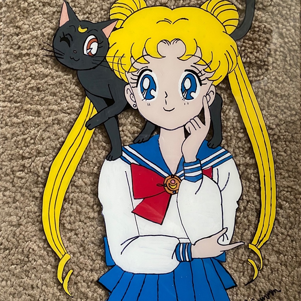 sailor moon glass painting